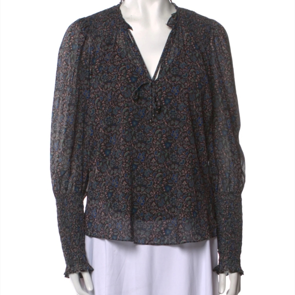 Veronica Beard Blue and Black Floral Jaz Blouse